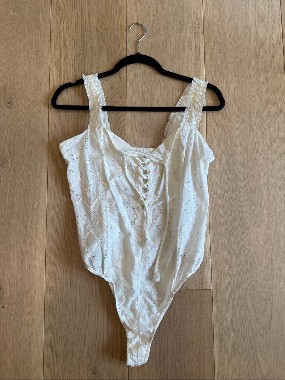 Free People White Eyelet Lace-Up Bodysuit